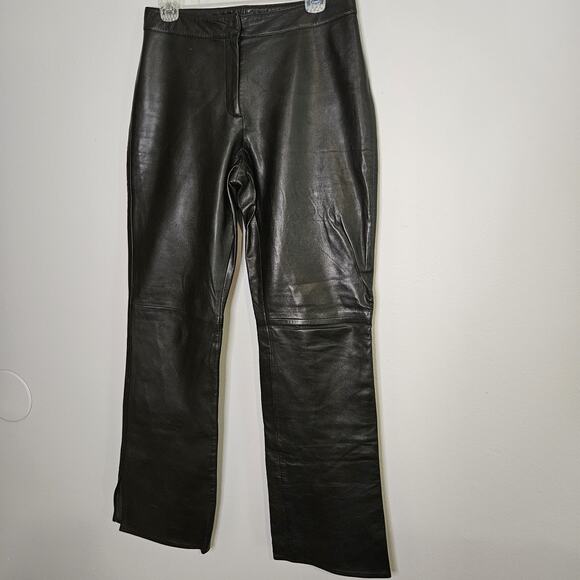 Vtg Y2k CACHE Womens 100% Leather Pants Size 8 Black Bootcut Retro Rock Boho - Picture 1 of 11